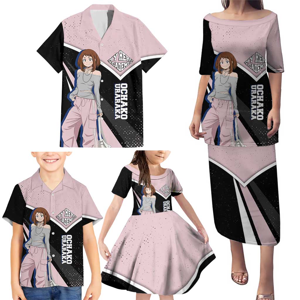 Ochako Uraraka My Hero Academia Family Matching Puletasi and Hawaiian Shirt Anime Grunge Splatter Graphic Style