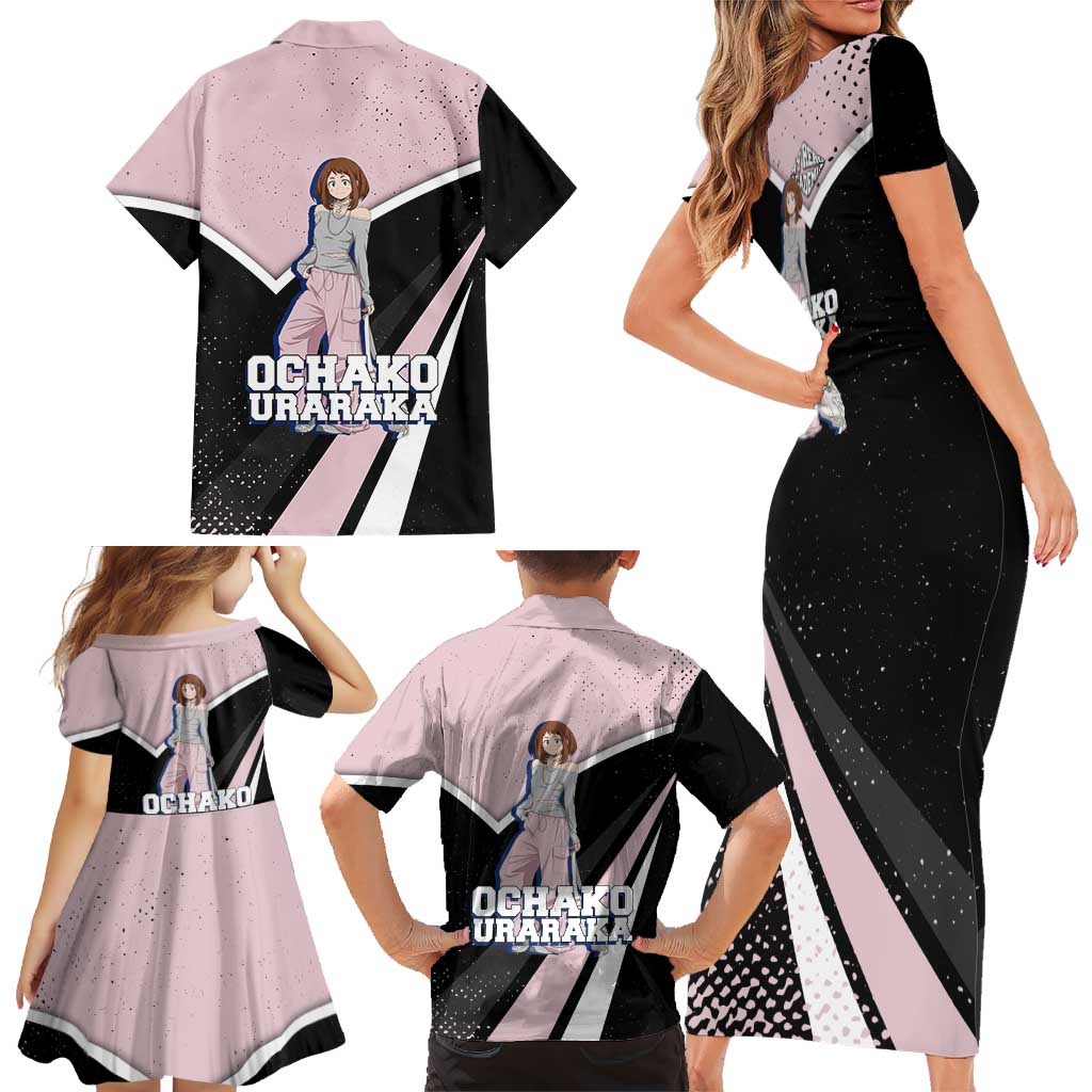 Ochako Uraraka My Hero Academia Family Matching Short Sleeve Bodycon Dress and Hawaiian Shirt Anime Grunge Splatter Graphic Style