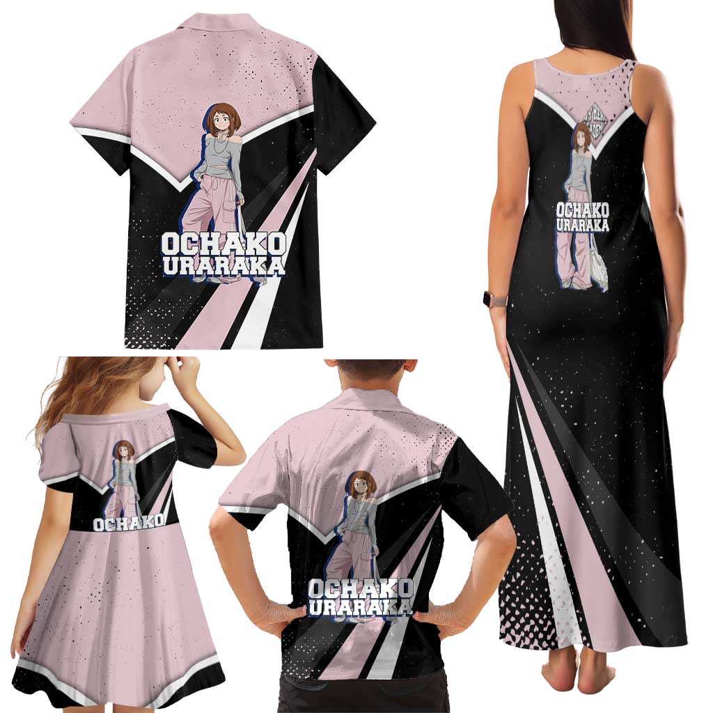 Ochako Uraraka My Hero Academia Family Matching Tank Maxi Dress and Hawaiian Shirt Anime Grunge Splatter Graphic Style