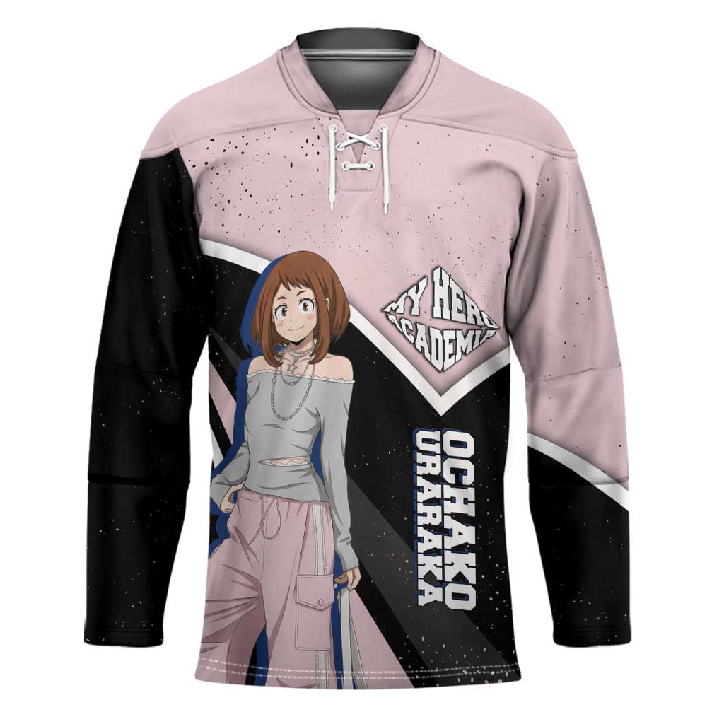 Ochako Uraraka My Hero Academia Hockey Jersey Anime Grunge Splatter Graphic Style