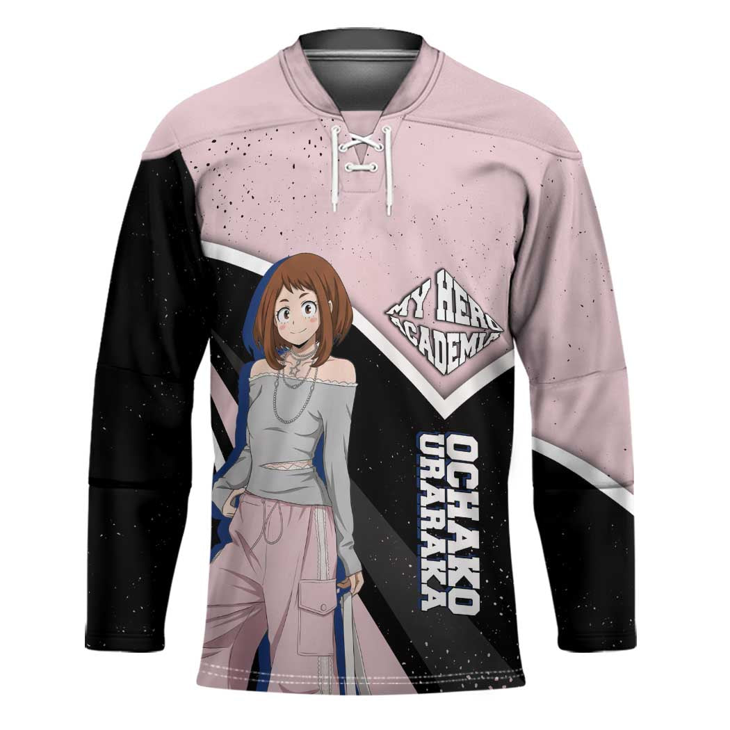Ochako Uraraka My Hero Academia Hockey Jersey Anime Grunge Splatter Graphic Style