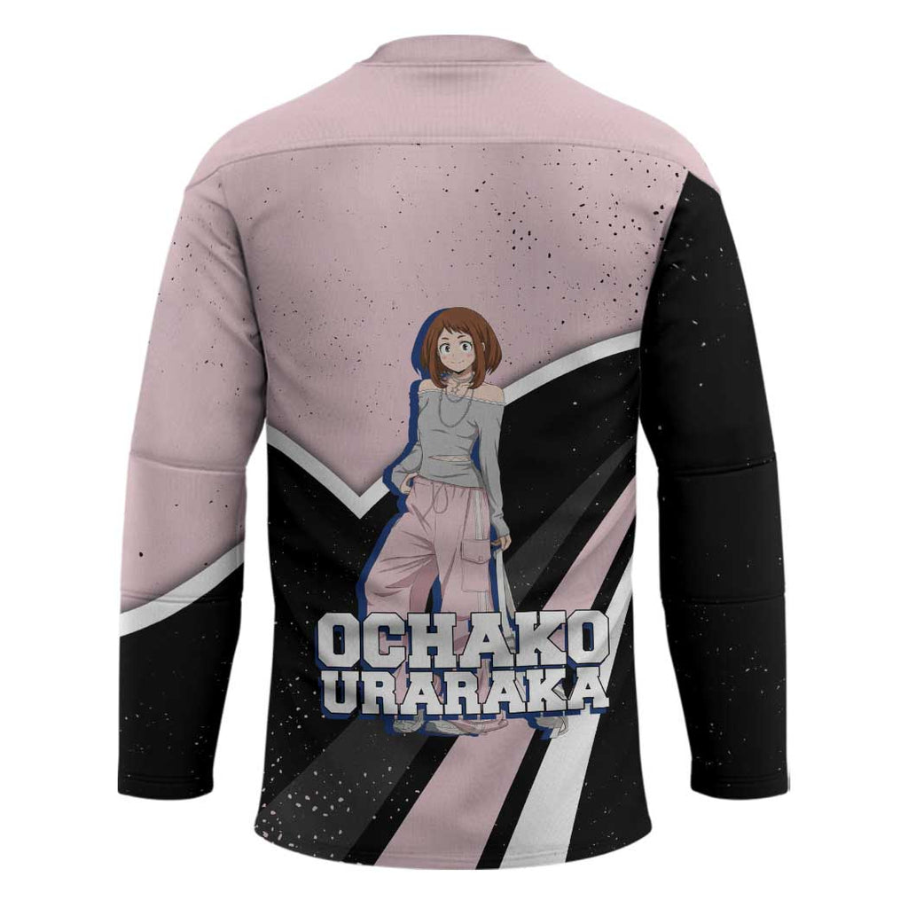 Ochako Uraraka My Hero Academia Hockey Jersey Anime Grunge Splatter Graphic Style