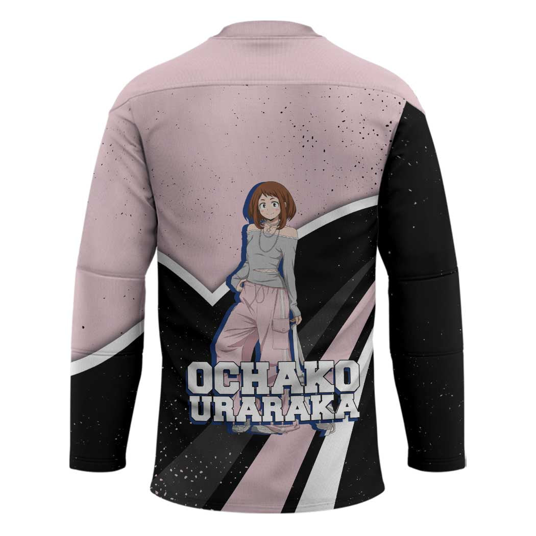 Ochako Uraraka My Hero Academia Hockey Jersey Anime Grunge Splatter Graphic Style