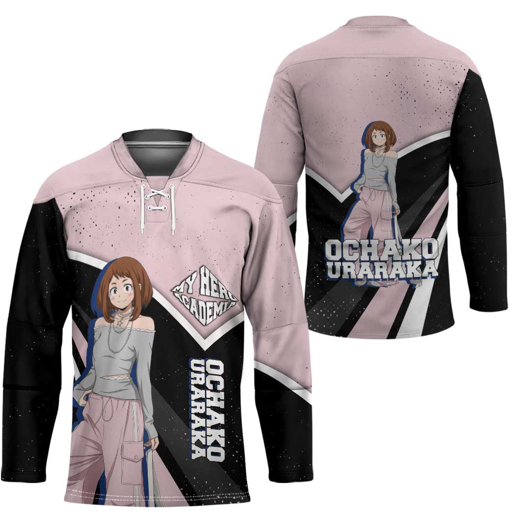 Ochako Uraraka My Hero Academia Hockey Jersey Anime Grunge Splatter Graphic Style