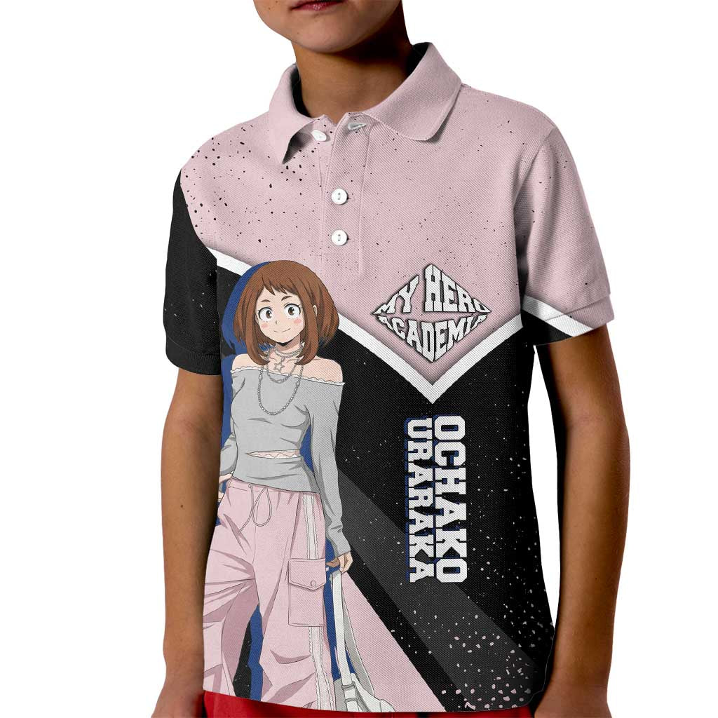 Ochako Uraraka My Hero Academia Kid Polo Shirt Anime Grunge Splatter Graphic Style