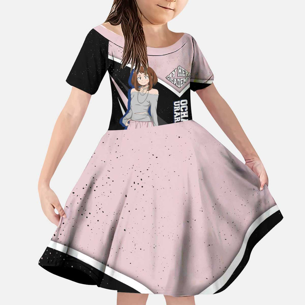 Ochako Uraraka My Hero Academia Kid Short Sleeve Dress Anime Grunge Splatter Graphic Style