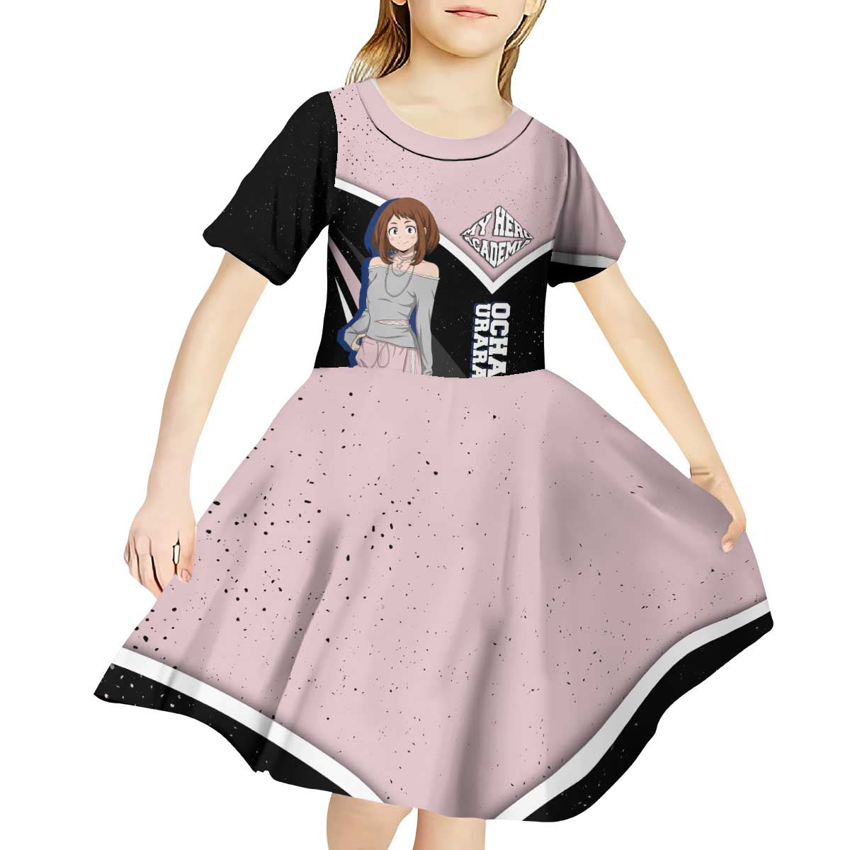 Ochako Uraraka My Hero Academia Kid Short Sleeve Dress Anime Grunge Splatter Graphic Style