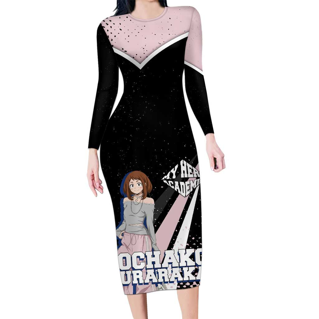 Ochako Uraraka My Hero Academia Long Sleeve Bodycon Dress Anime Grunge Splatter Graphic Style