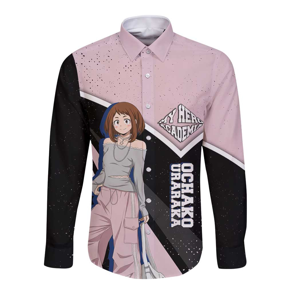 Ochako Uraraka My Hero Academia Long Sleeve Button Shirt Anime Grunge Splatter Graphic Style