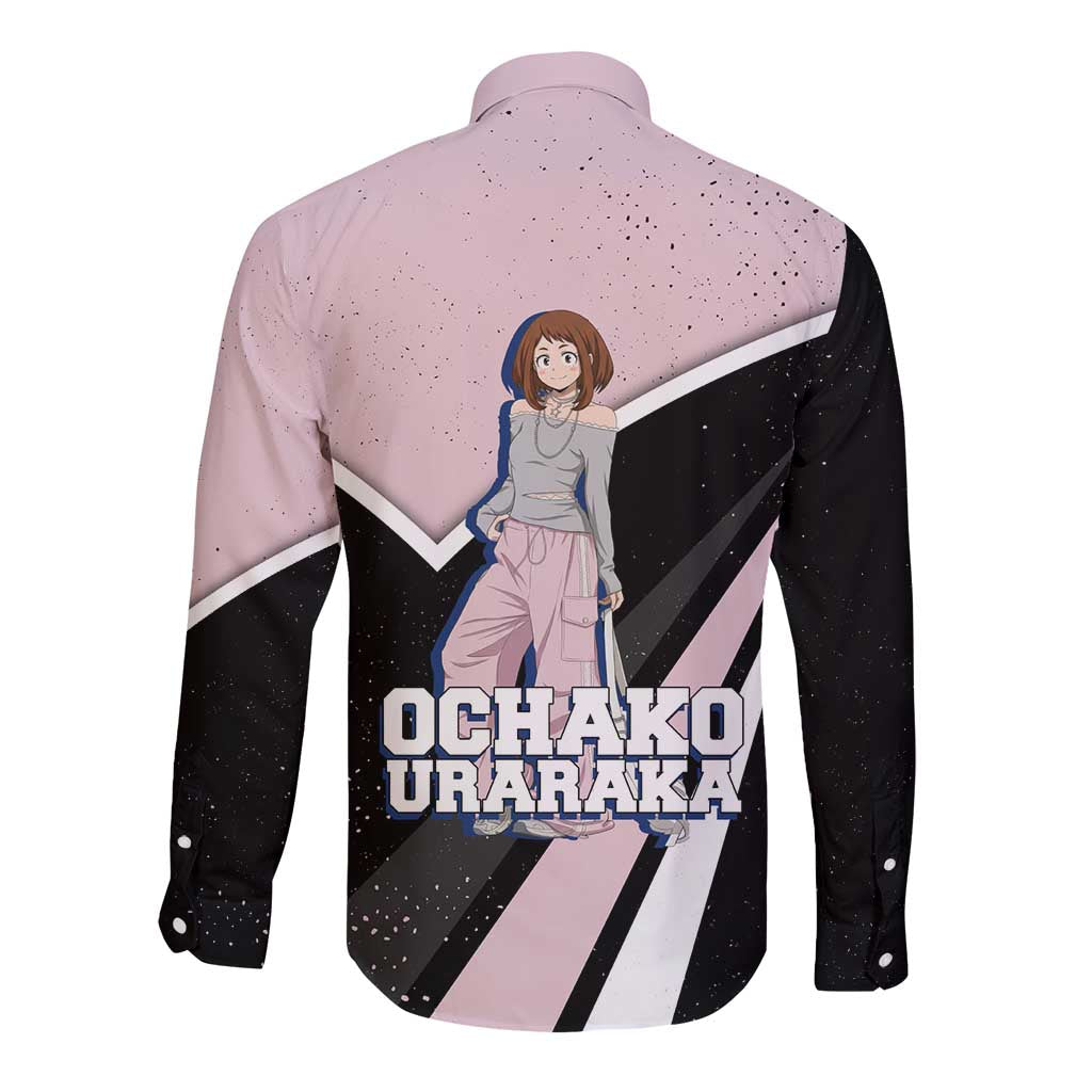 Ochako Uraraka My Hero Academia Long Sleeve Button Shirt Anime Grunge Splatter Graphic Style