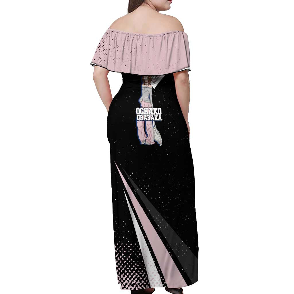 Ochako Uraraka My Hero Academia Off Shoulder Maxi Dress Anime Grunge Splatter Graphic Style