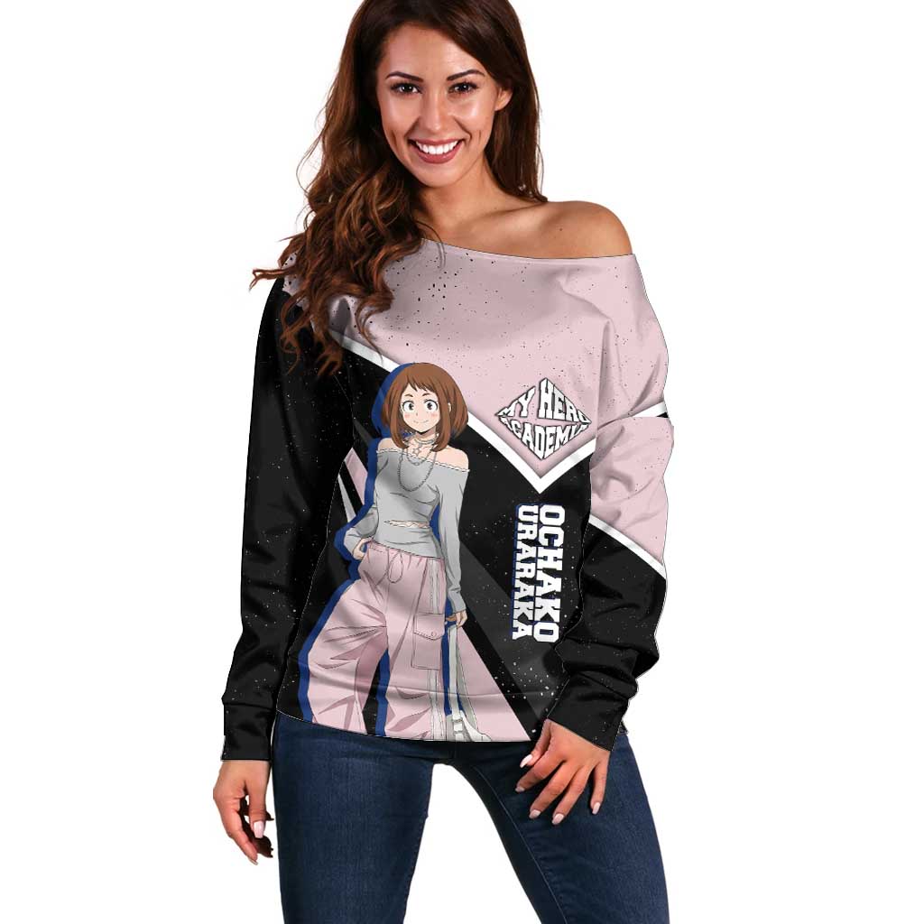 Ochako Uraraka My Hero Academia Off Shoulder Sweater Anime Grunge Splatter Graphic Style