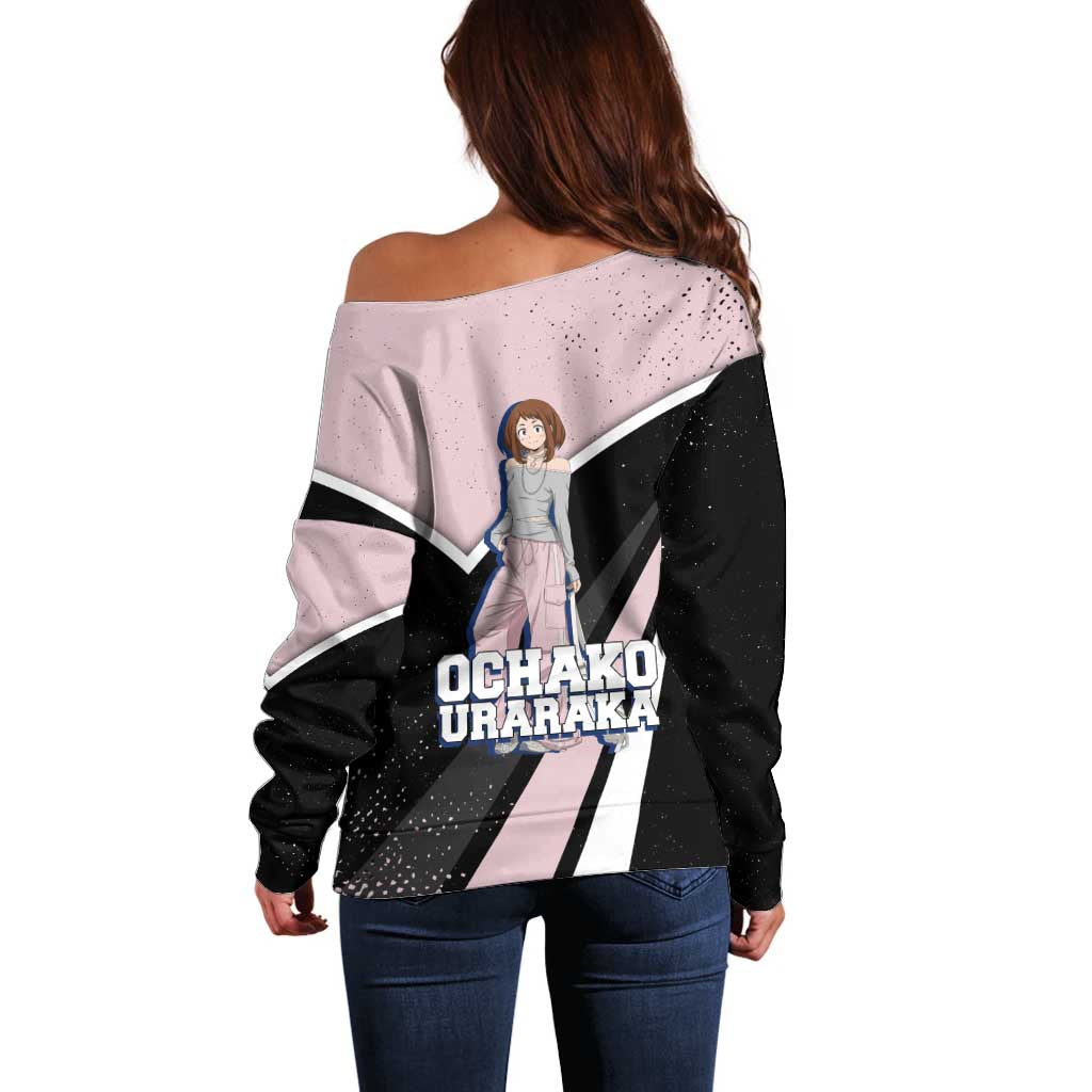 Ochako Uraraka My Hero Academia Off Shoulder Sweater Anime Grunge Splatter Graphic Style