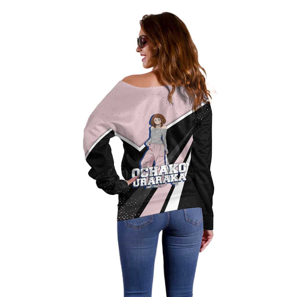 Ochako Uraraka My Hero Academia Off Shoulder Sweater Anime Grunge Splatter Graphic Style