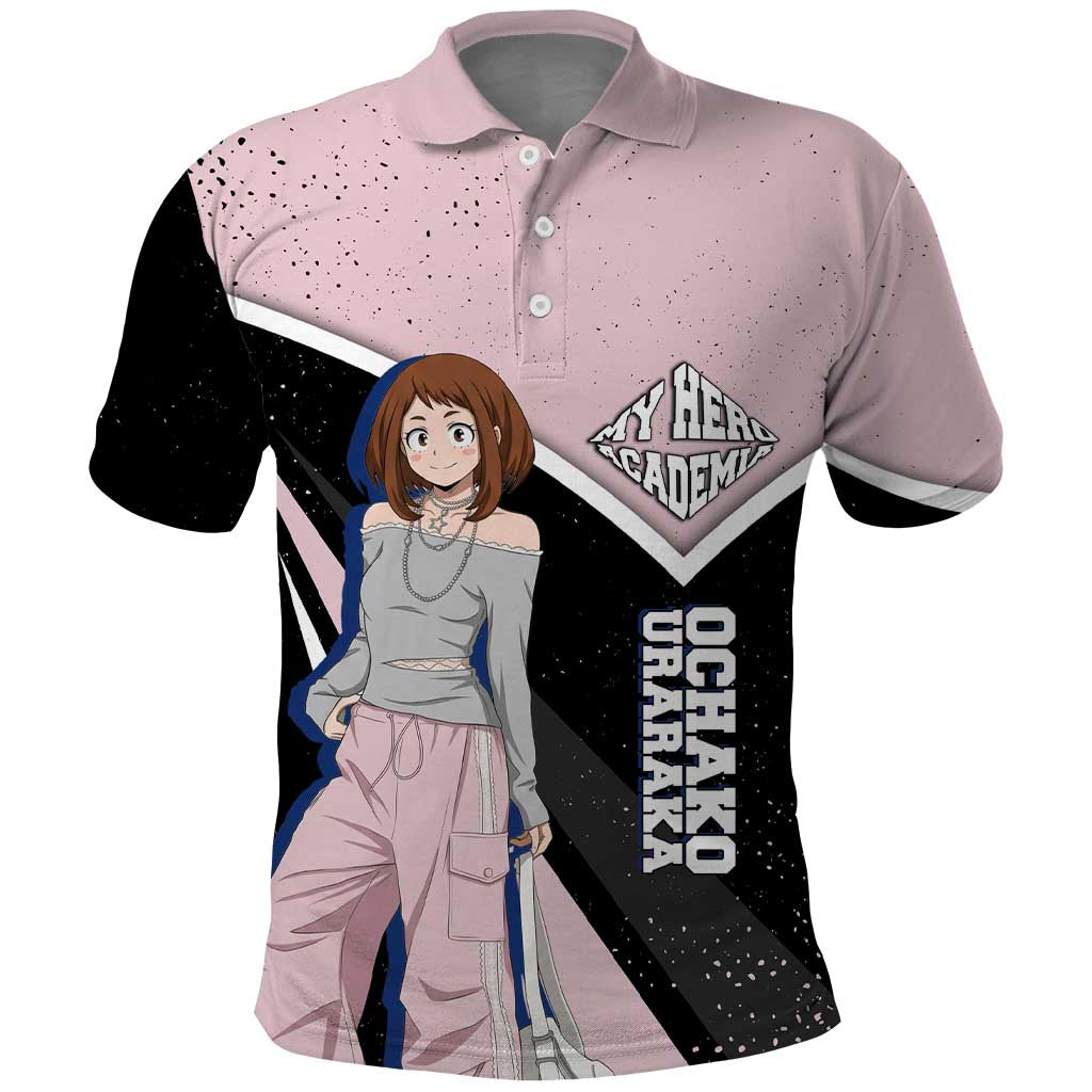 Ochako Uraraka My Hero Academia Polo Shirt Anime Grunge Splatter Graphic Style