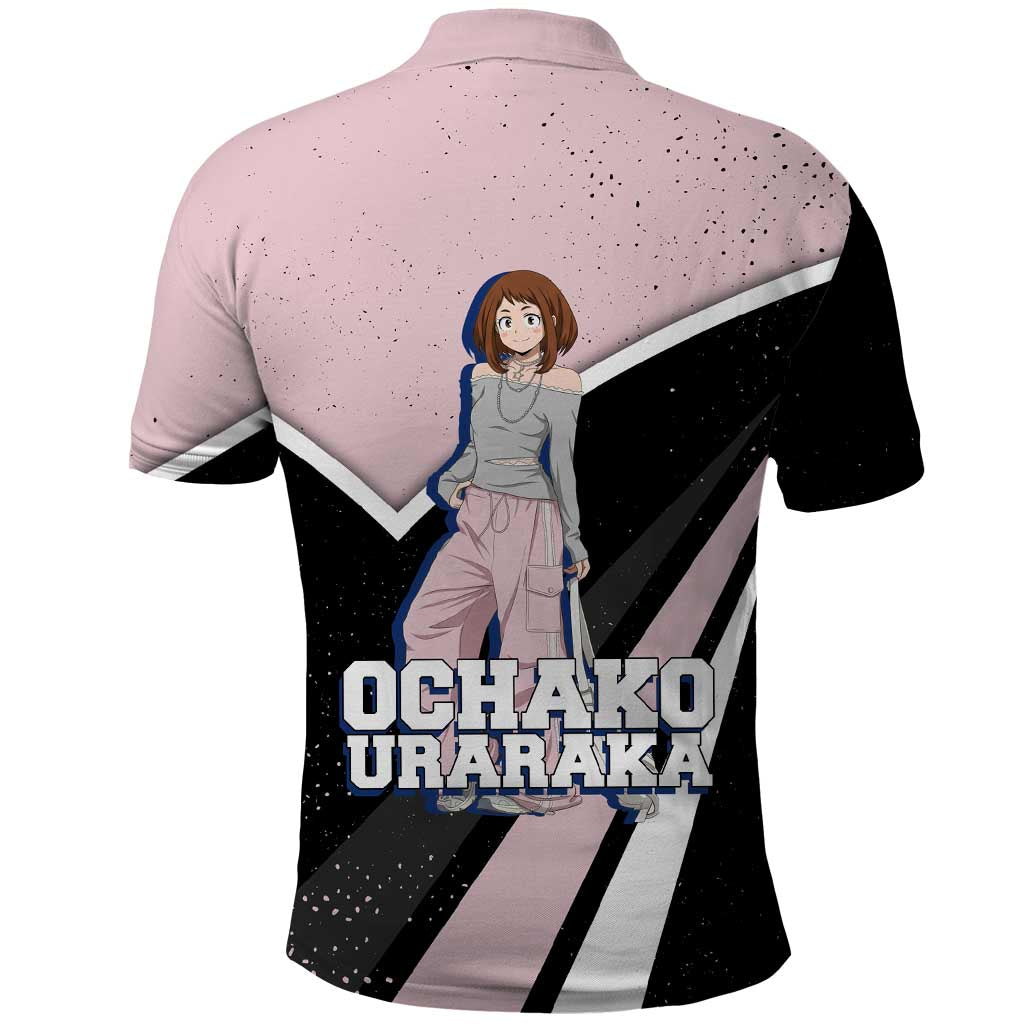 Ochako Uraraka My Hero Academia Polo Shirt Anime Grunge Splatter Graphic Style