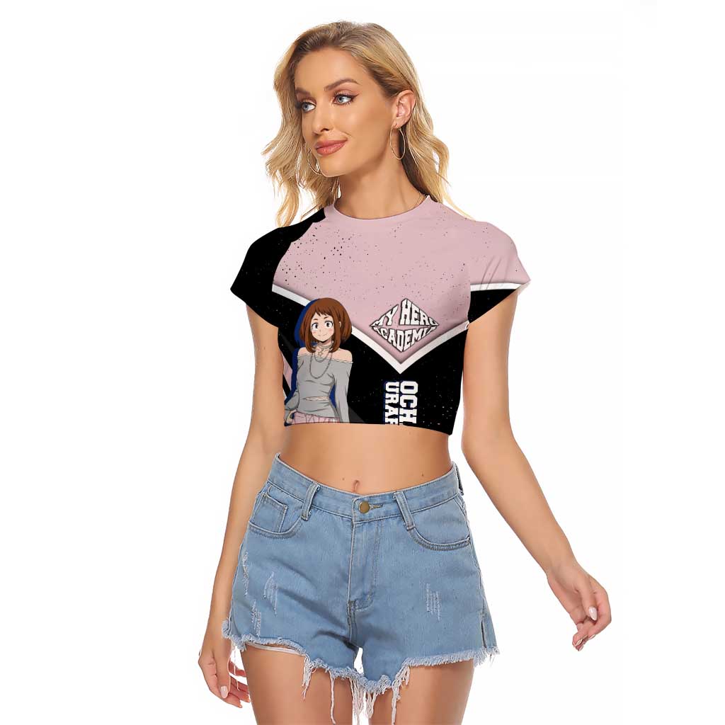 Ochako Uraraka My Hero Academia Raglan Cropped T Shirt Anime Grunge Splatter Graphic Style