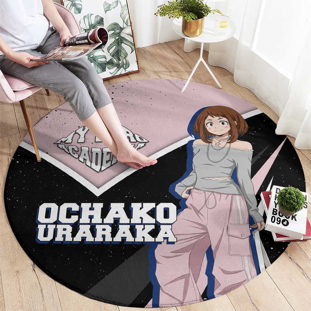 Ochako Uraraka My Hero Academia Round Carpet Anime Grunge Splatter Graphic Style