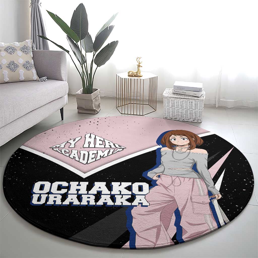 Ochako Uraraka My Hero Academia Round Carpet Anime Grunge Splatter Graphic Style