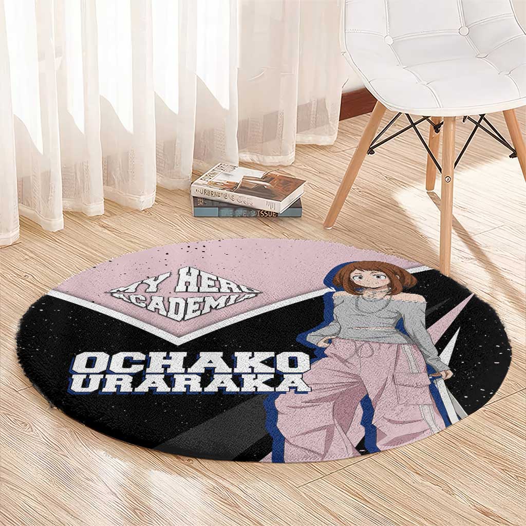 Ochako Uraraka My Hero Academia Round Carpet Anime Grunge Splatter Graphic Style