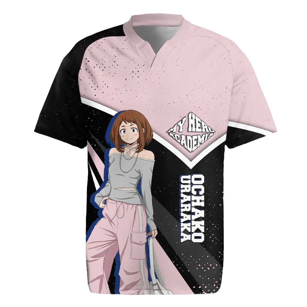 Ochako Uraraka My Hero Academia Rugby Jersey Anime Grunge Splatter Graphic Style
