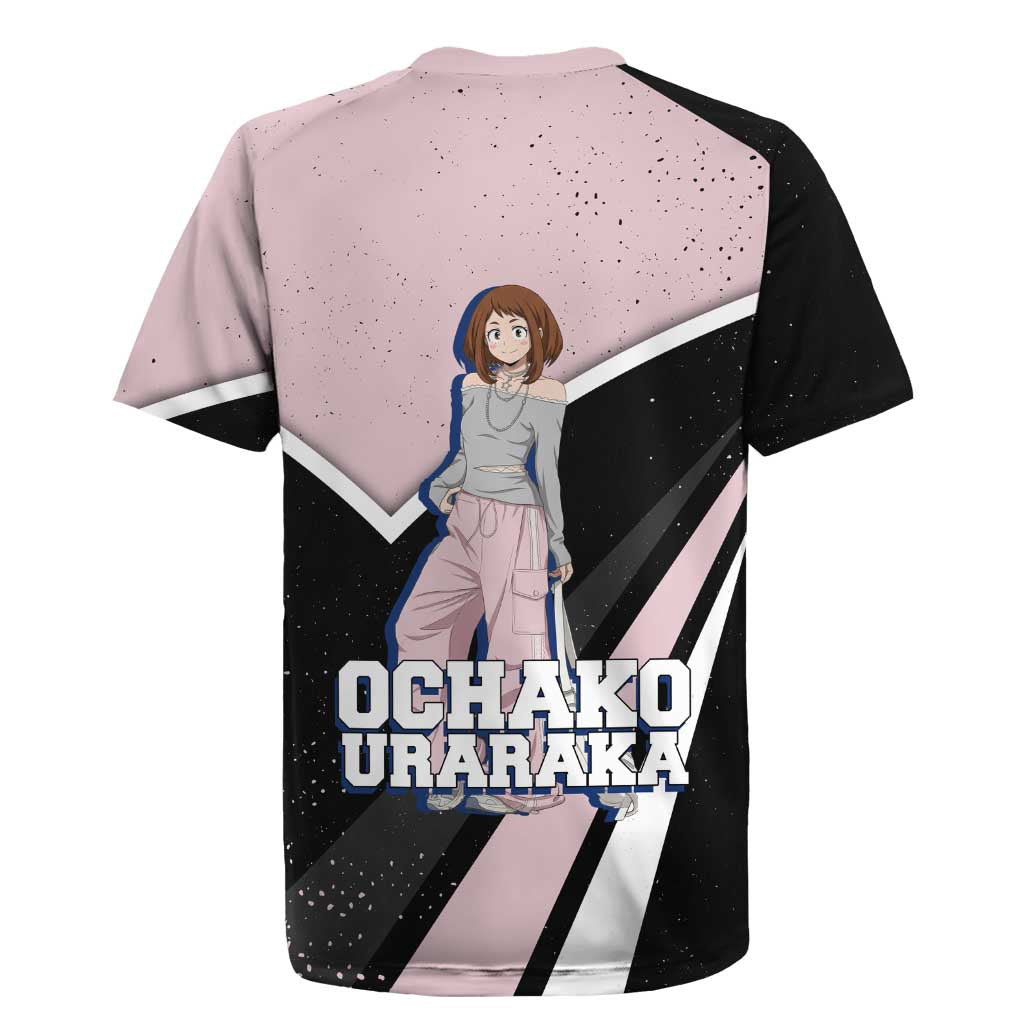 Ochako Uraraka My Hero Academia Rugby Jersey Anime Grunge Splatter Graphic Style