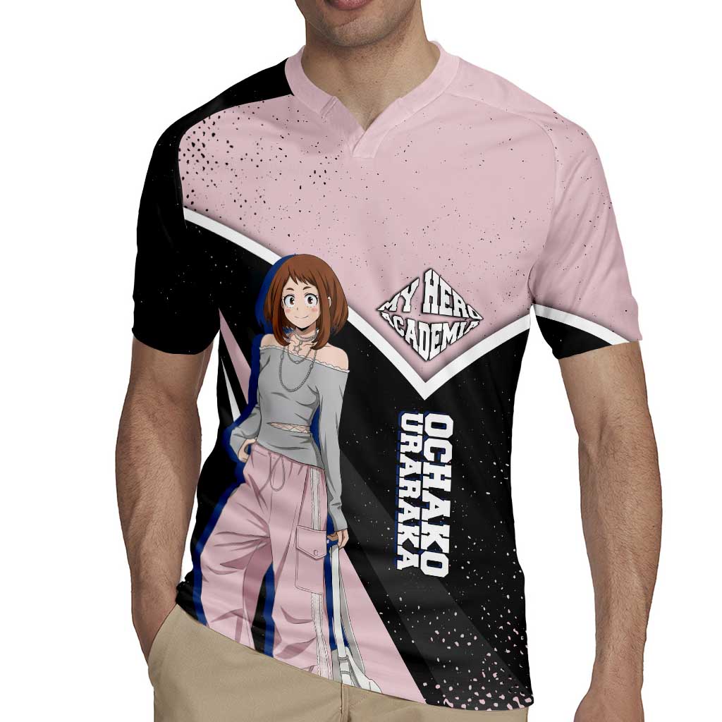 Ochako Uraraka My Hero Academia Rugby Jersey Anime Grunge Splatter Graphic Style