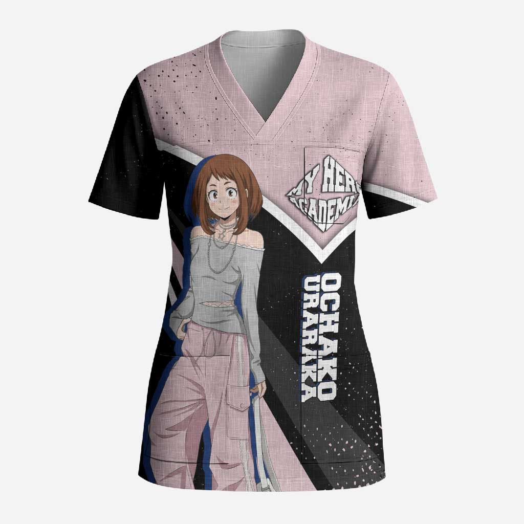 Ochako Uraraka My Hero Academia Scrub Top Anime Grunge Splatter Graphic Style