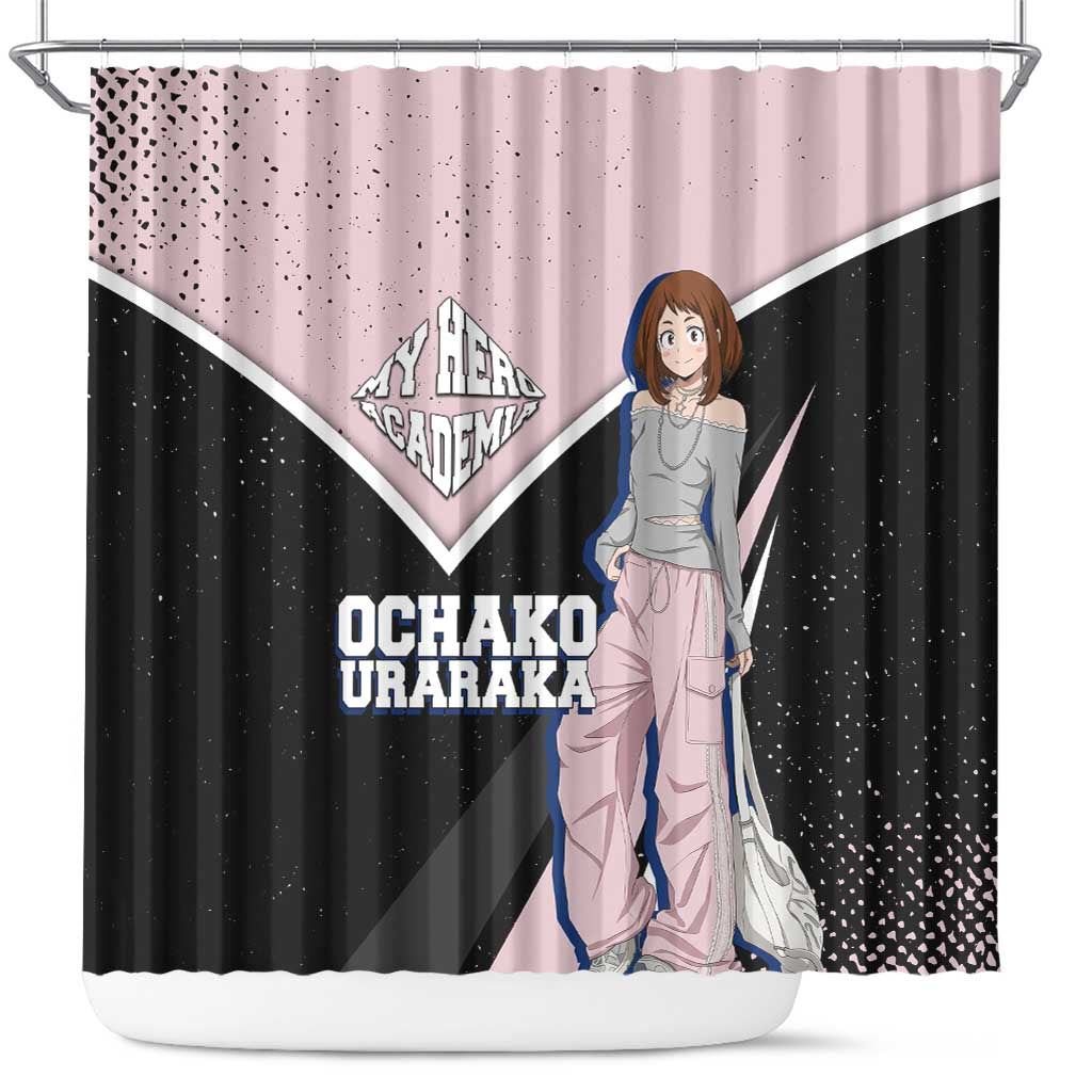 Ochako Uraraka My Hero Academia Shower Curtain Anime Grunge Splatter Graphic Style