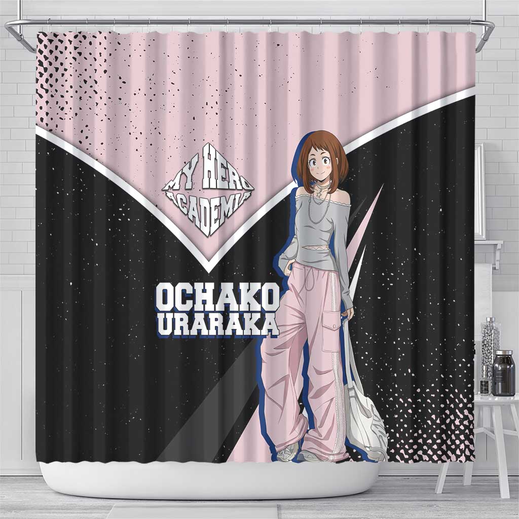 Ochako Uraraka My Hero Academia Shower Curtain Anime Grunge Splatter Graphic Style