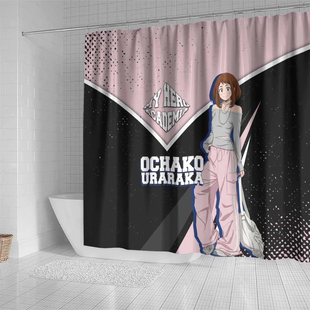 Ochako Uraraka My Hero Academia Shower Curtain Anime Grunge Splatter Graphic Style