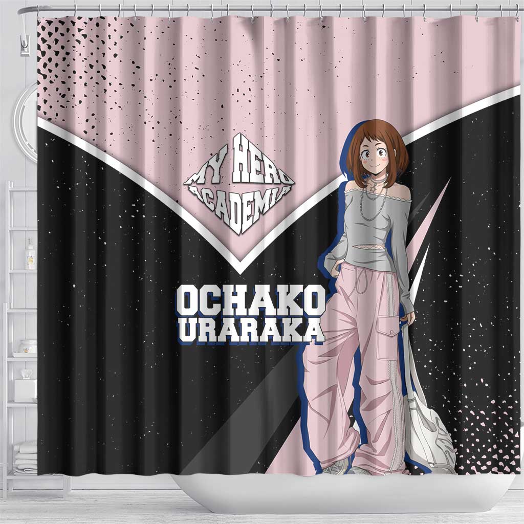Ochako Uraraka My Hero Academia Shower Curtain Anime Grunge Splatter Graphic Style
