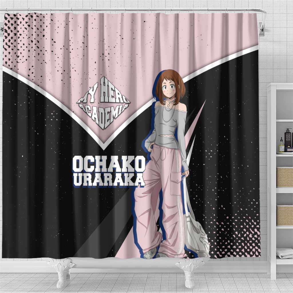 Ochako Uraraka My Hero Academia Shower Curtain Anime Grunge Splatter Graphic Style
