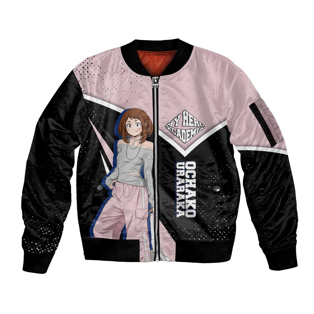 Ochako Uraraka My Hero Academia Sleeve Zip Bomber Jacket Anime Grunge Splatter Graphic Style