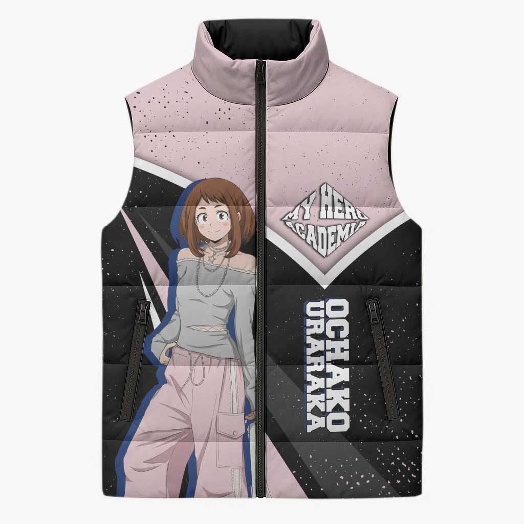 Ochako Uraraka My Hero Academia Sleeveless Puffer Jacket Anime Grunge Splatter Graphic Style