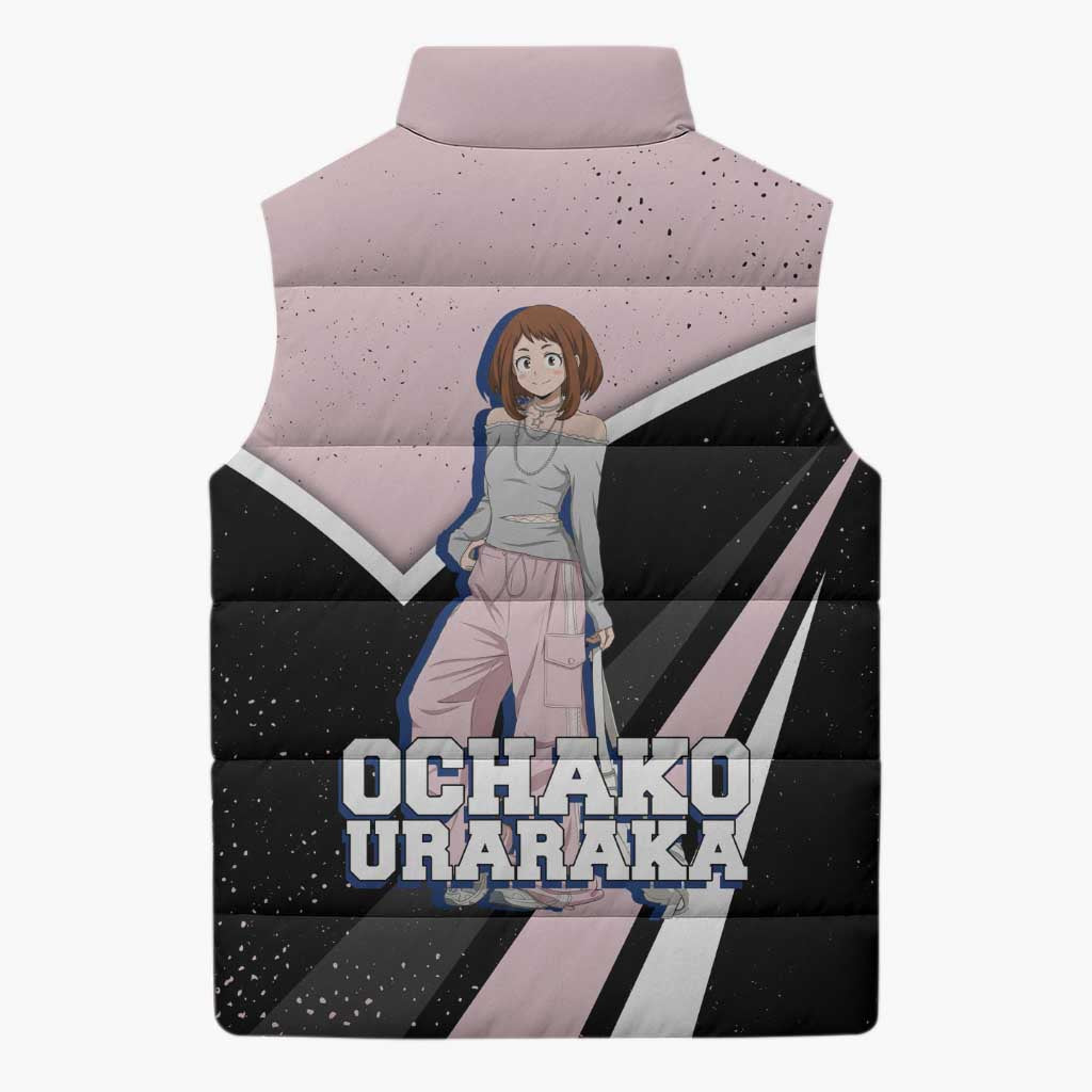 Ochako Uraraka My Hero Academia Sleeveless Puffer Jacket Anime Grunge Splatter Graphic Style