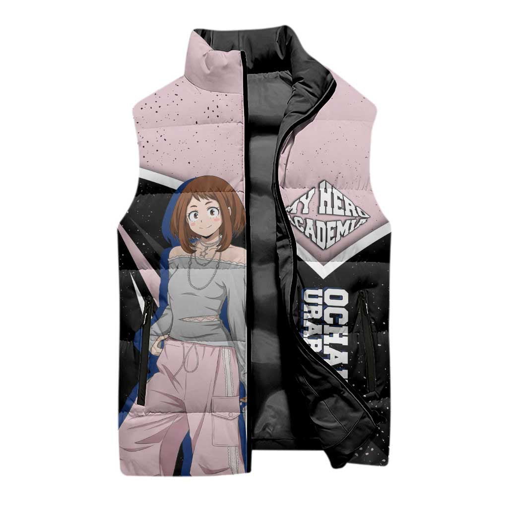 Ochako Uraraka My Hero Academia Sleeveless Puffer Jacket Anime Grunge Splatter Graphic Style