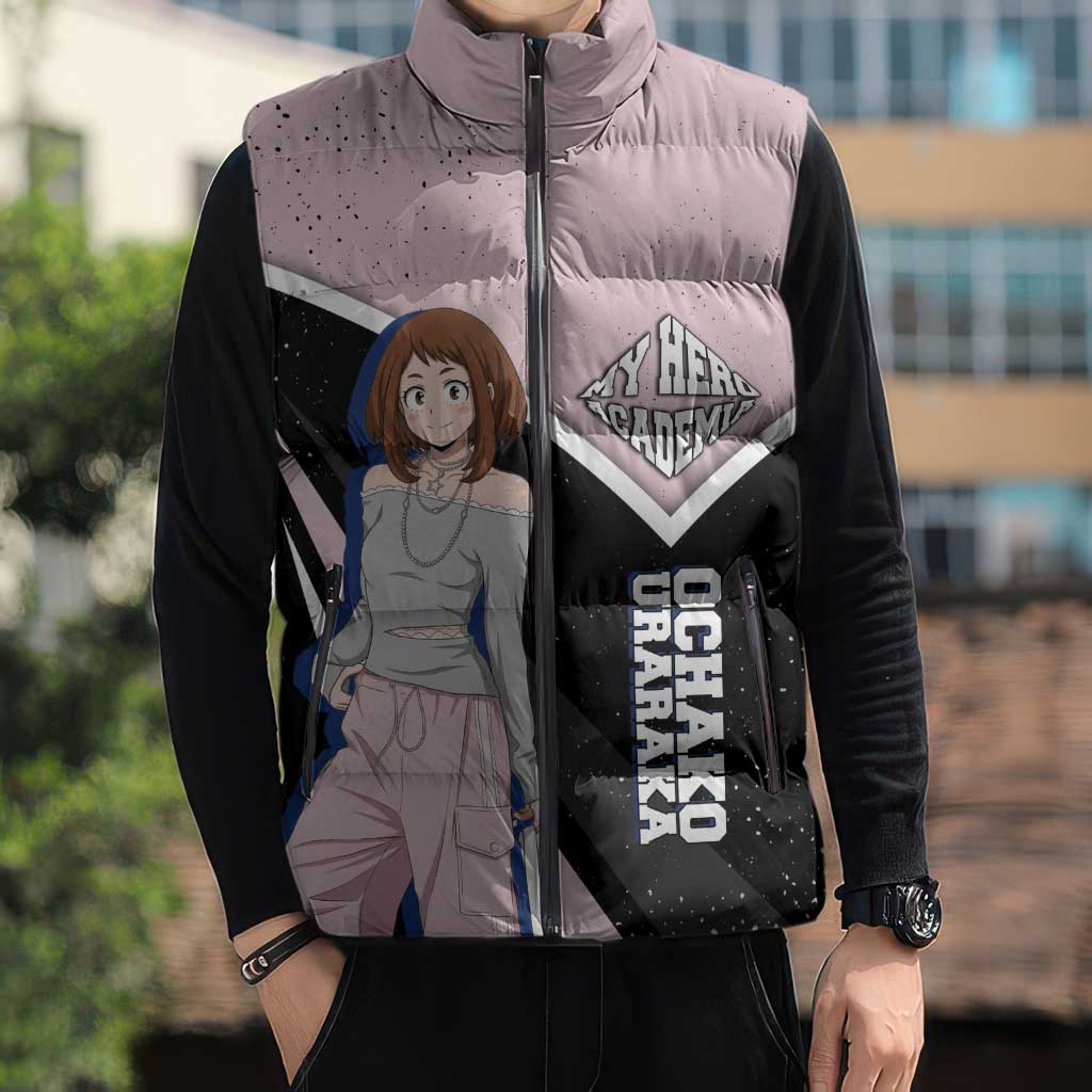 Ochako Uraraka My Hero Academia Sleeveless Puffer Jacket Anime Grunge Splatter Graphic Style