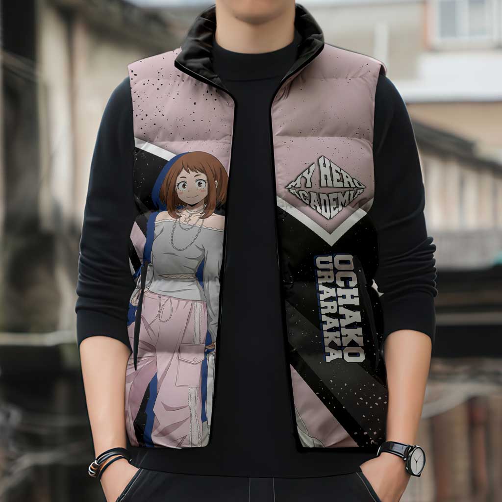Ochako Uraraka My Hero Academia Sleeveless Puffer Jacket Anime Grunge Splatter Graphic Style