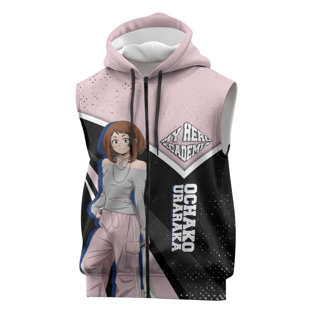 Ochako Uraraka My Hero Academia Sleeveless Zip Hoodie Anime Grunge Splatter Graphic Style