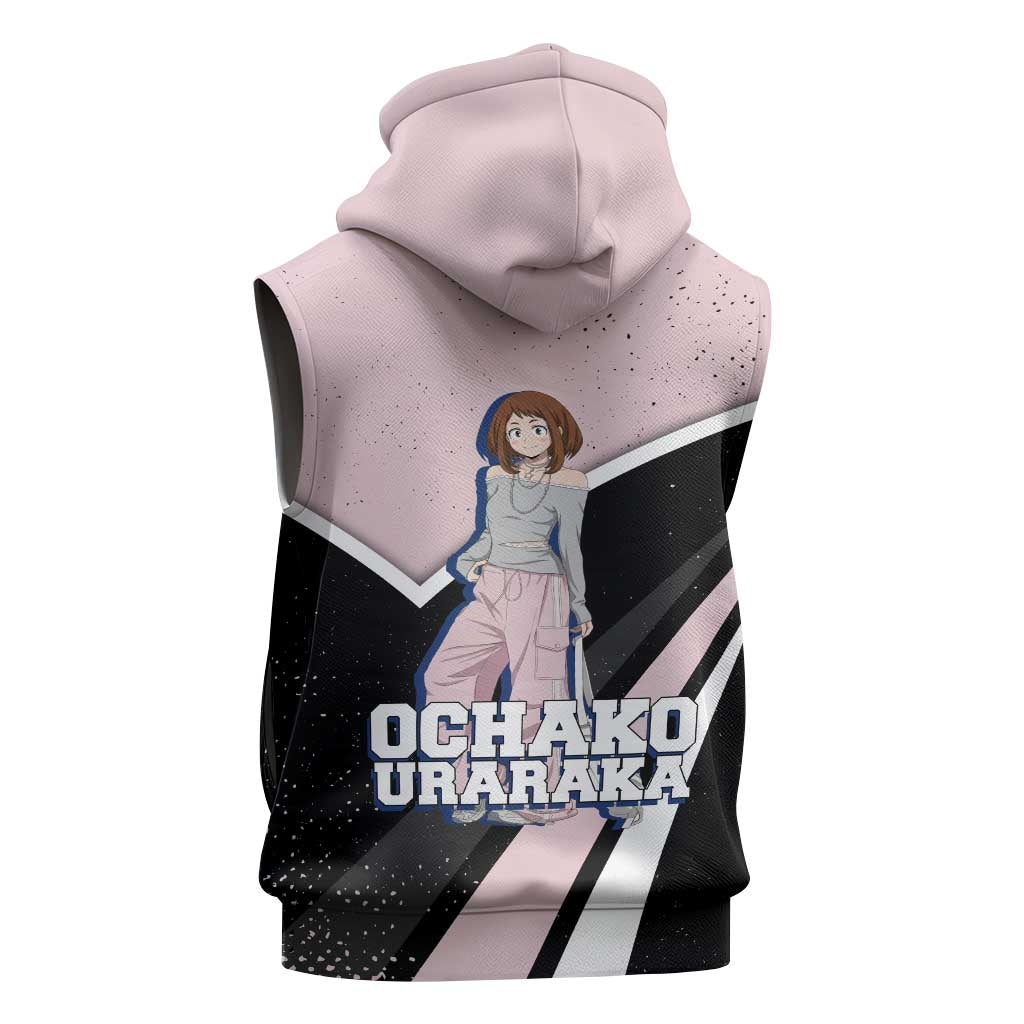 Ochako Uraraka My Hero Academia Sleeveless Zip Hoodie Anime Grunge Splatter Graphic Style