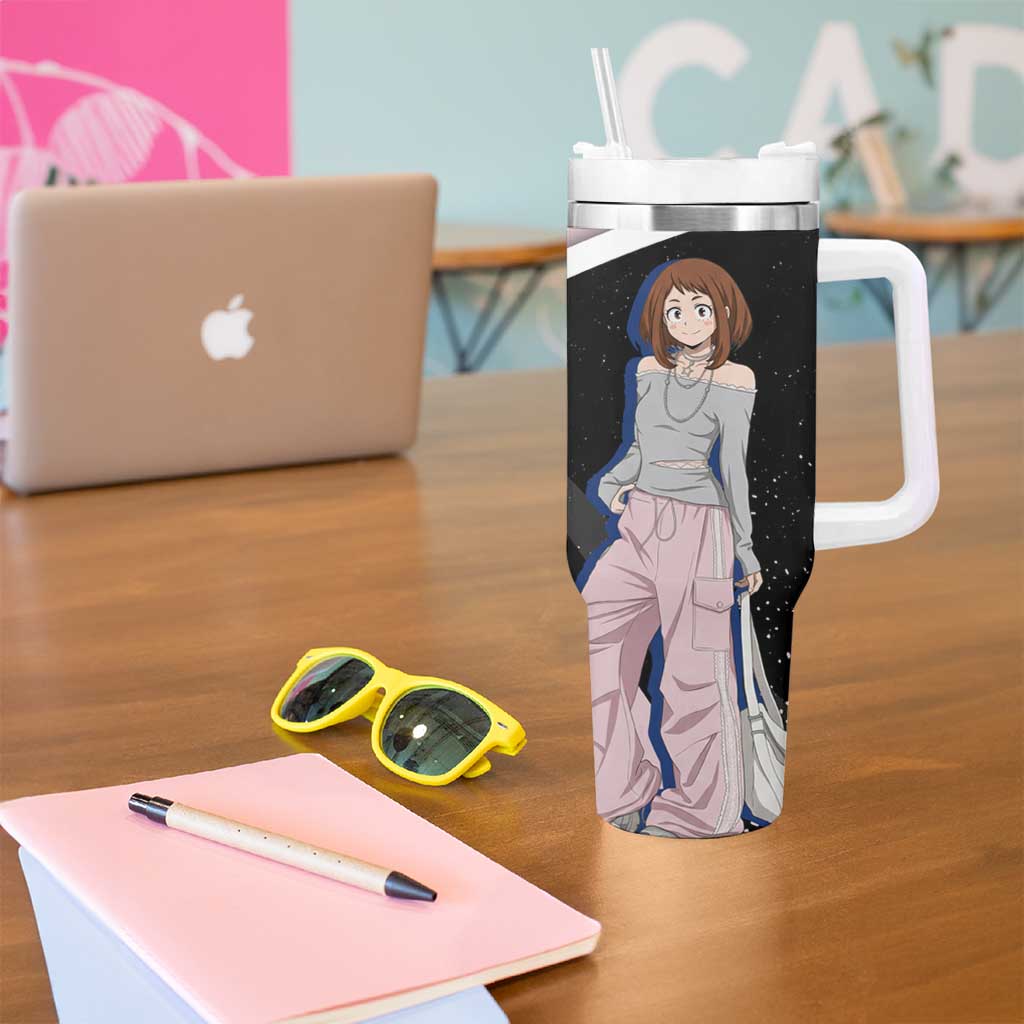Ochako Uraraka My Hero Academia Tumbler With Handle Anime Grunge Splatter Graphic Style