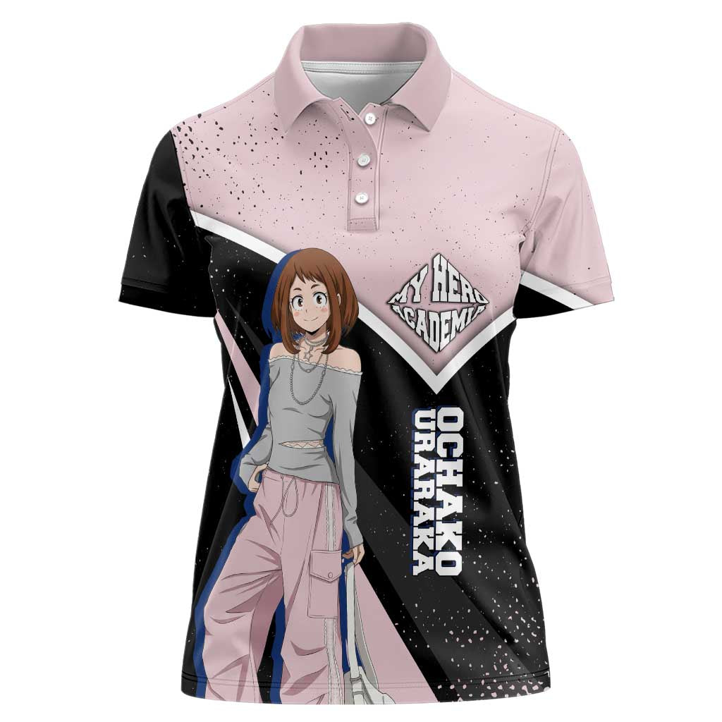 Ochako Uraraka My Hero Academia Women Polo Shirt Anime Grunge Splatter Graphic Style