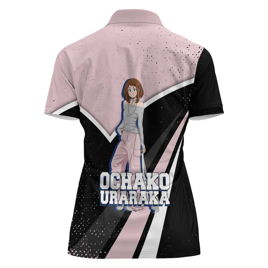Ochako Uraraka My Hero Academia Women Polo Shirt Anime Grunge Splatter Graphic Style