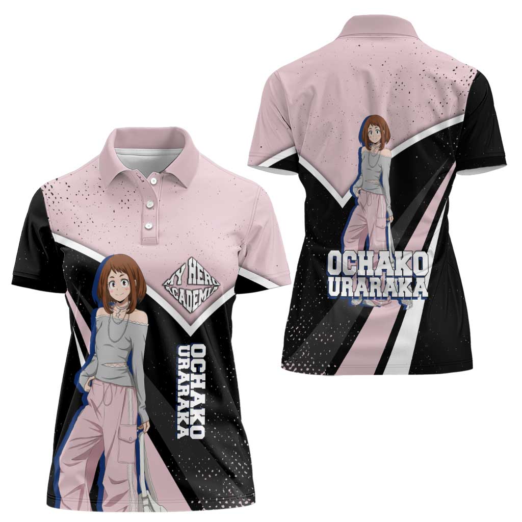 Ochako Uraraka My Hero Academia Women Polo Shirt Anime Grunge Splatter Graphic Style