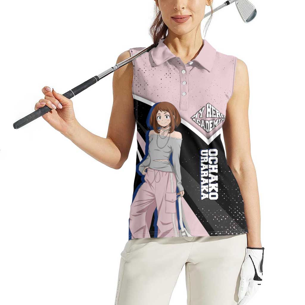 Ochako Uraraka My Hero Academia Women Sleeveless Polo Shirt Anime Grunge Splatter Graphic Style