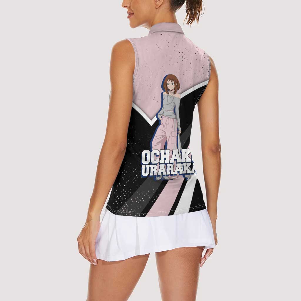 Ochako Uraraka My Hero Academia Women Sleeveless Polo Shirt Anime Grunge Splatter Graphic Style