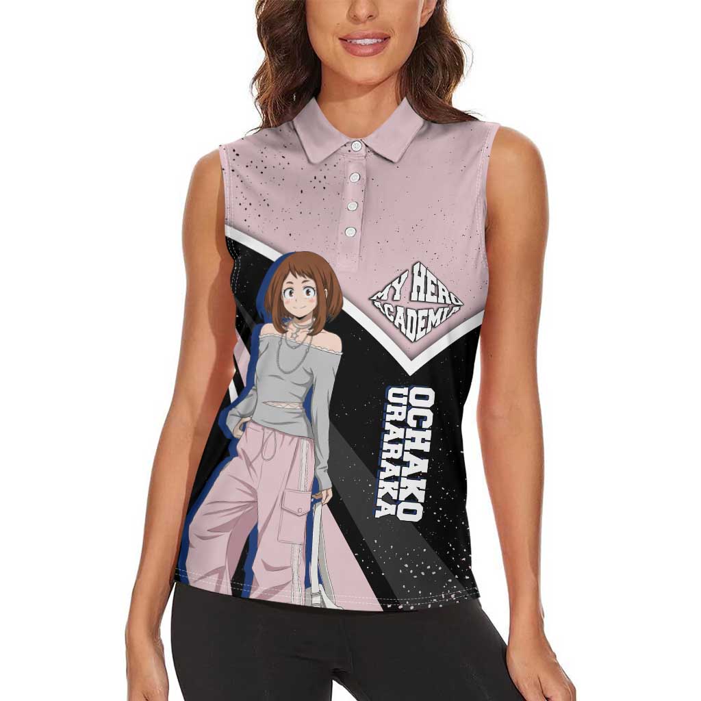 Ochako Uraraka My Hero Academia Women Sleeveless Polo Shirt Anime Grunge Splatter Graphic Style