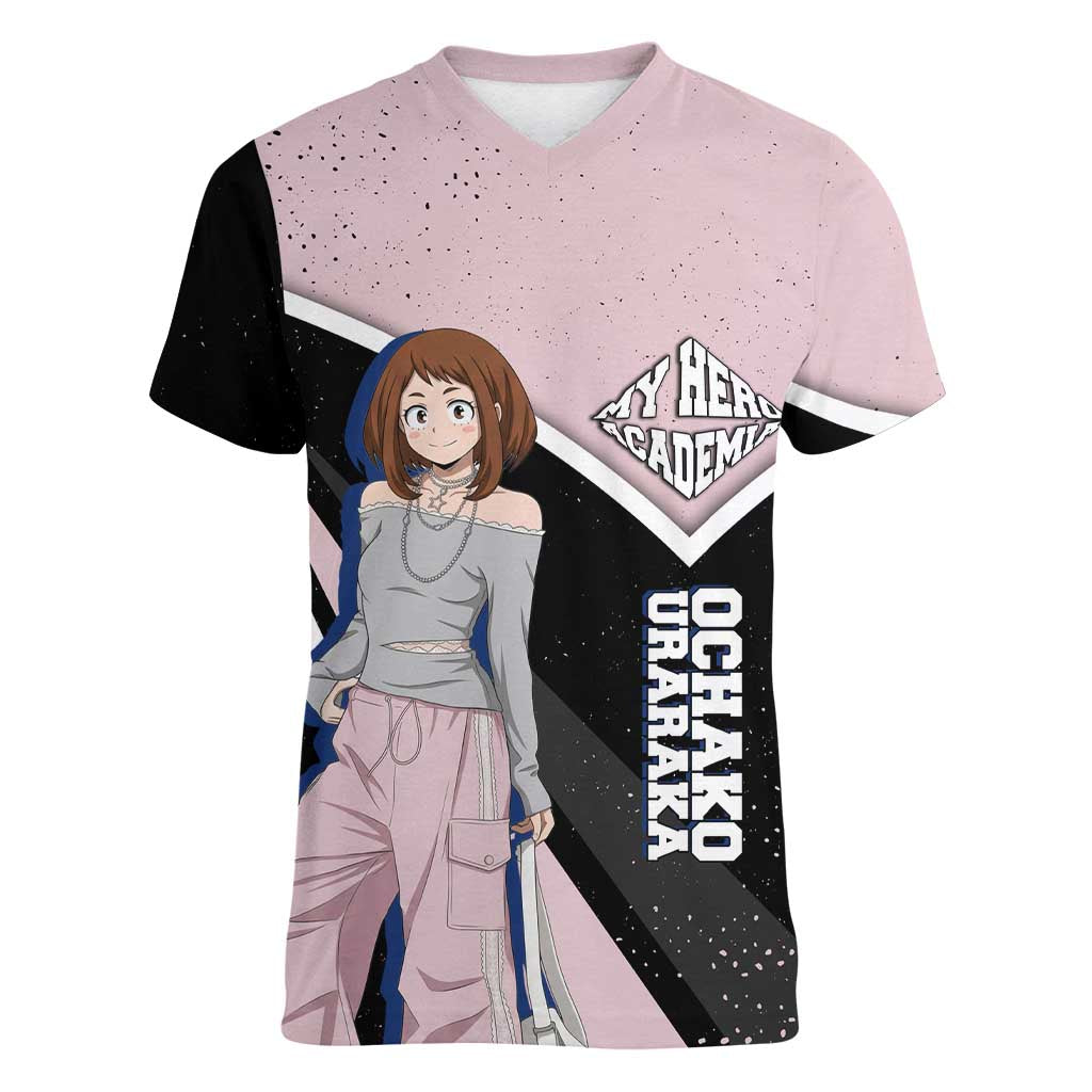 Ochako Uraraka My Hero Academia Women V-Neck T-Shirt Anime Grunge Splatter Graphic Style