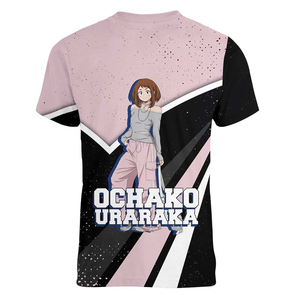 Ochako Uraraka My Hero Academia Women V-Neck T-Shirt Anime Grunge Splatter Graphic Style